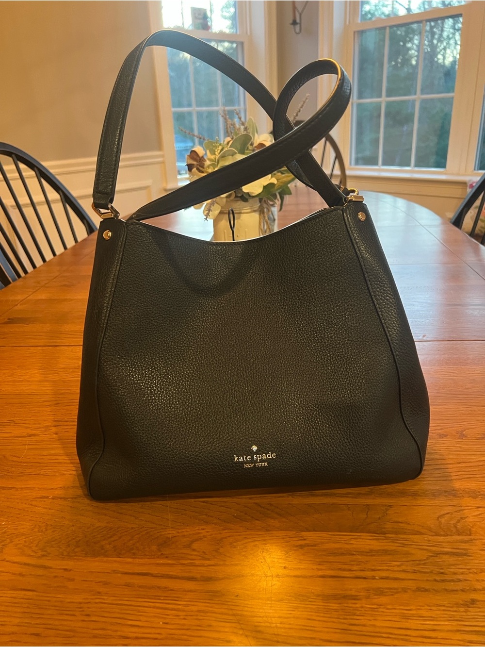 kate spade black pebbled leather shoulder tote